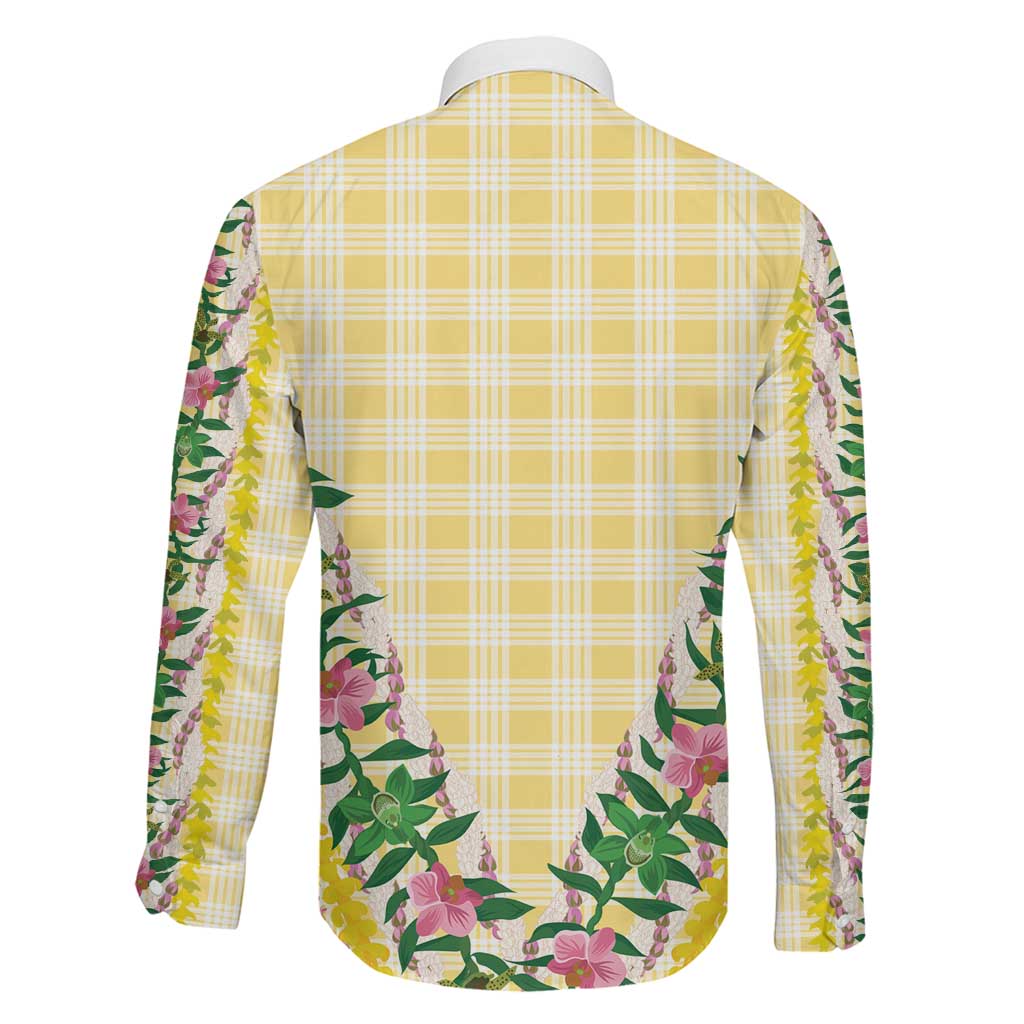 Hawaii Pikake Lokelani Plumeria Lei Family Matching Mermaid Dress and Hawaiian Shirt Yellow Palaka Motifs