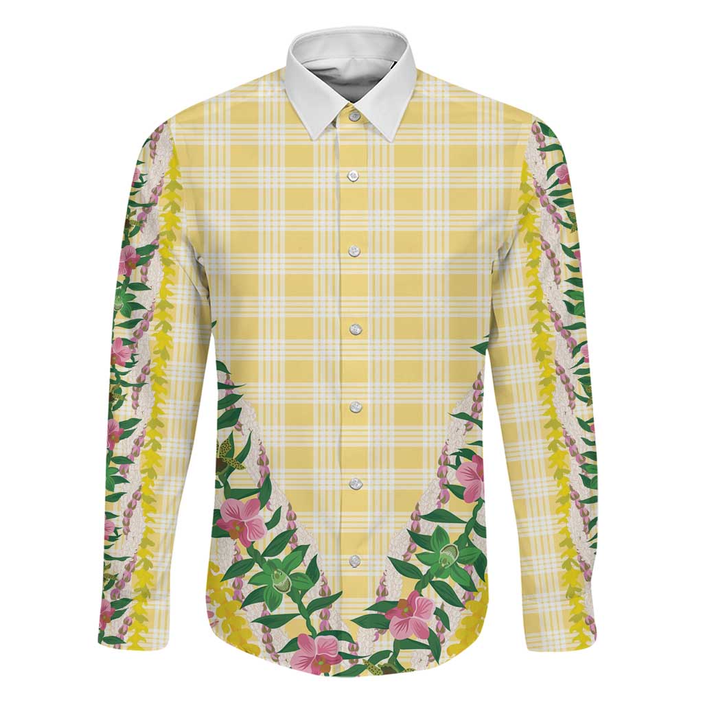 Hawaii Pikake Lokelani Plumeria Lei Family Matching Puletasi and Hawaiian Shirt Yellow Palaka Motifs