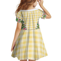 Hawaii Pikake Lokelani Plumeria Lei Family Matching Short Sleeve Bodycon Dress and Hawaiian Shirt Yellow Palaka Motifs