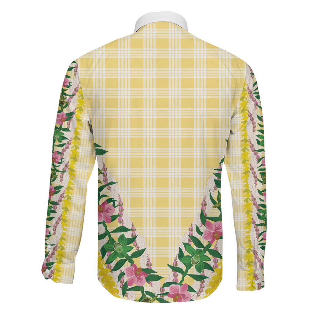 Hawaii Pikake Lokelani Plumeria Lei Family Matching Summer Maxi Dress and Hawaiian Shirt Yellow Palaka Motifs