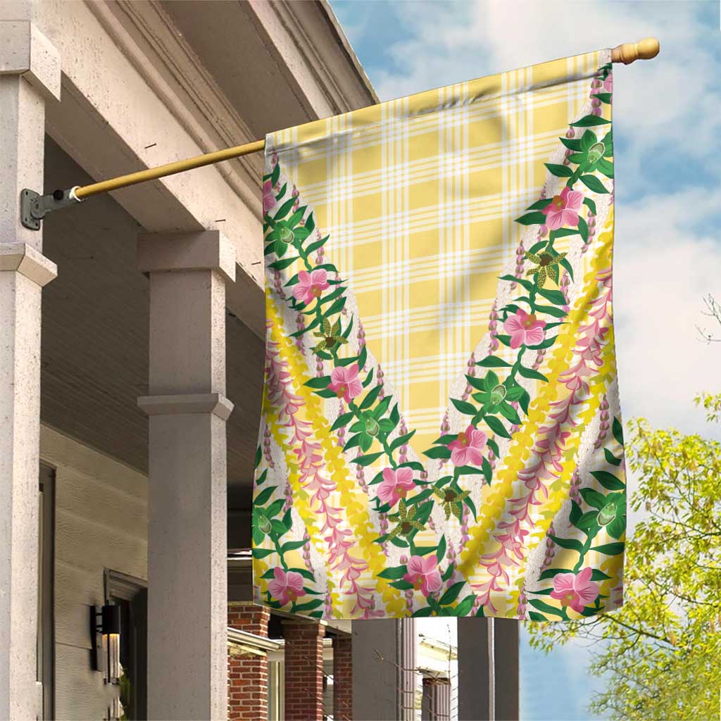 Hawaii Pikake Lokelani Plumeria Lei Garden Flag Yellow Palaka Motifs LT05 House Flag Yellow - Polynesian Pride