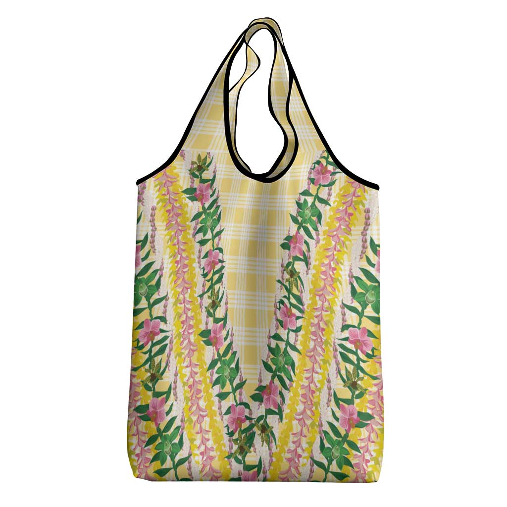 Hawaii Pikake Lokelani Plumeria Lei Grocery Bag Yellow Palaka Motifs LT05 - Polynesian Pride