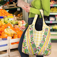 Hawaii Pikake Lokelani Plumeria Lei Grocery Bag Yellow Palaka Motifs LT05 - Polynesian Pride