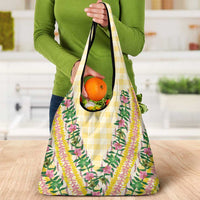Hawaii Pikake Lokelani Plumeria Lei Grocery Bag Yellow Palaka Motifs LT05 - Polynesian Pride