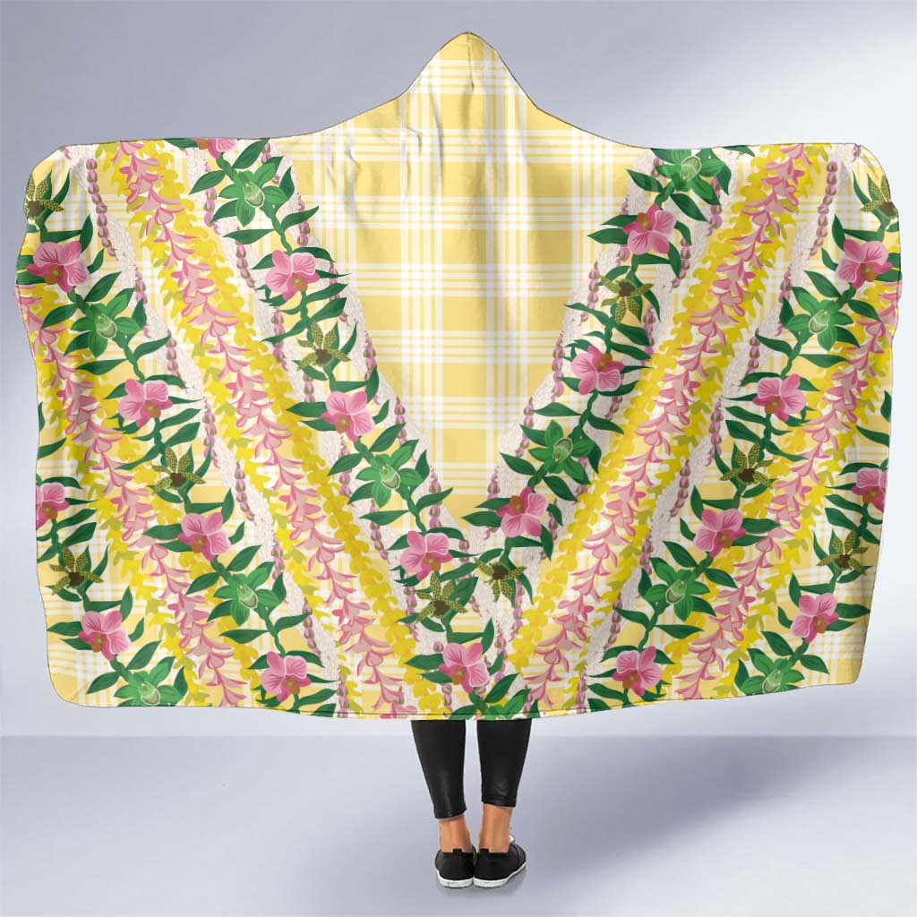 Hawaii Pikake Lokelani Plumeria Lei Hooded Blanket Yellow Palaka Motifs