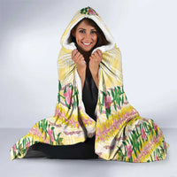Hawaii Pikake Lokelani Plumeria Lei Hooded Blanket Yellow Palaka Motifs