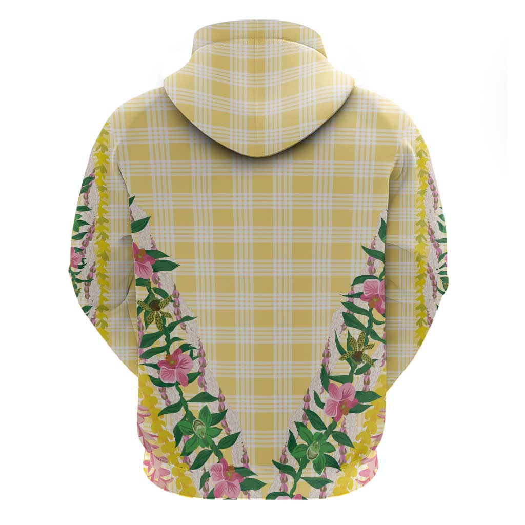Hawaii Pikake Lokelani Plumeria Lei Hoodie Yellow Palaka Motifs