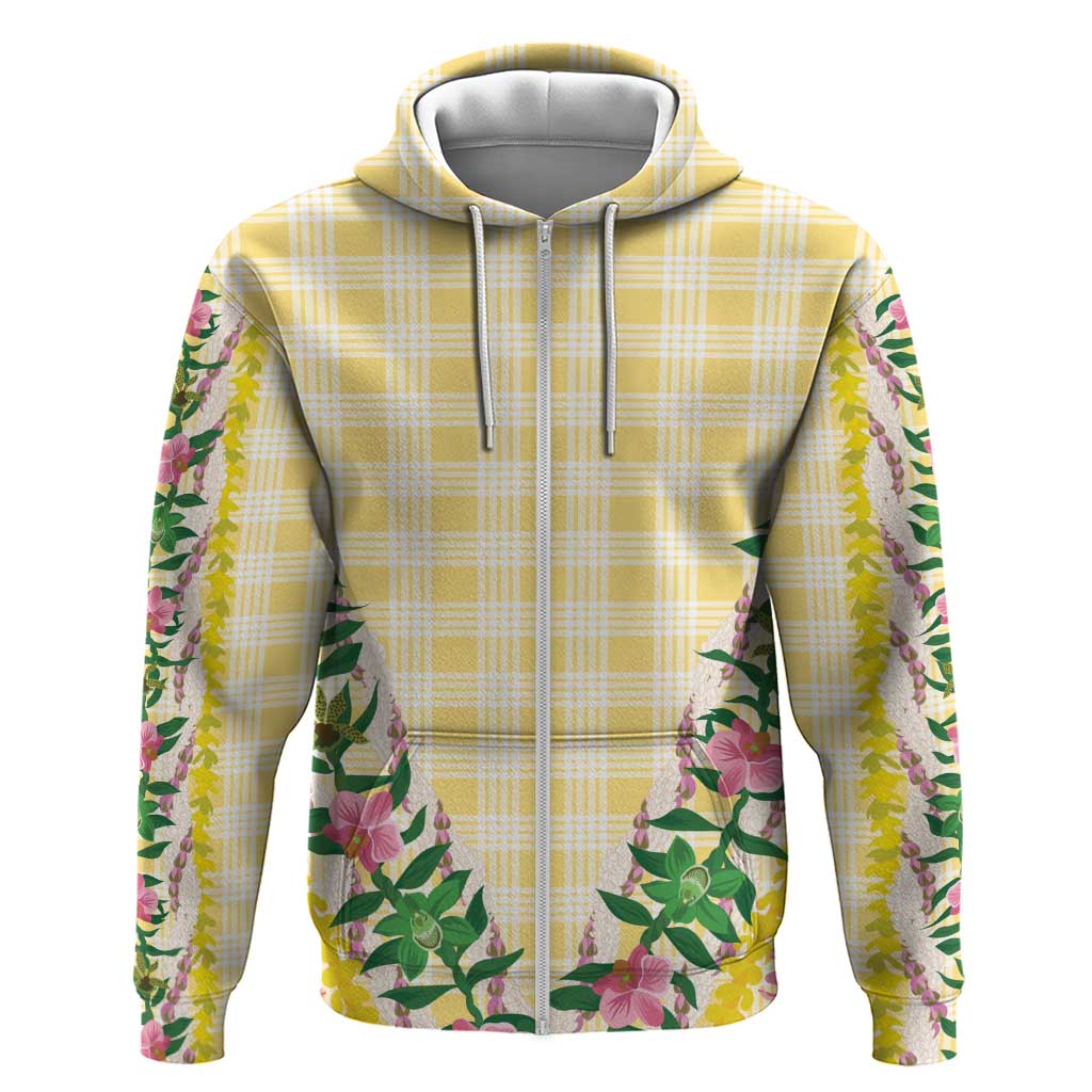 Hawaii Pikake Lokelani Plumeria Lei Hoodie Yellow Palaka Motifs