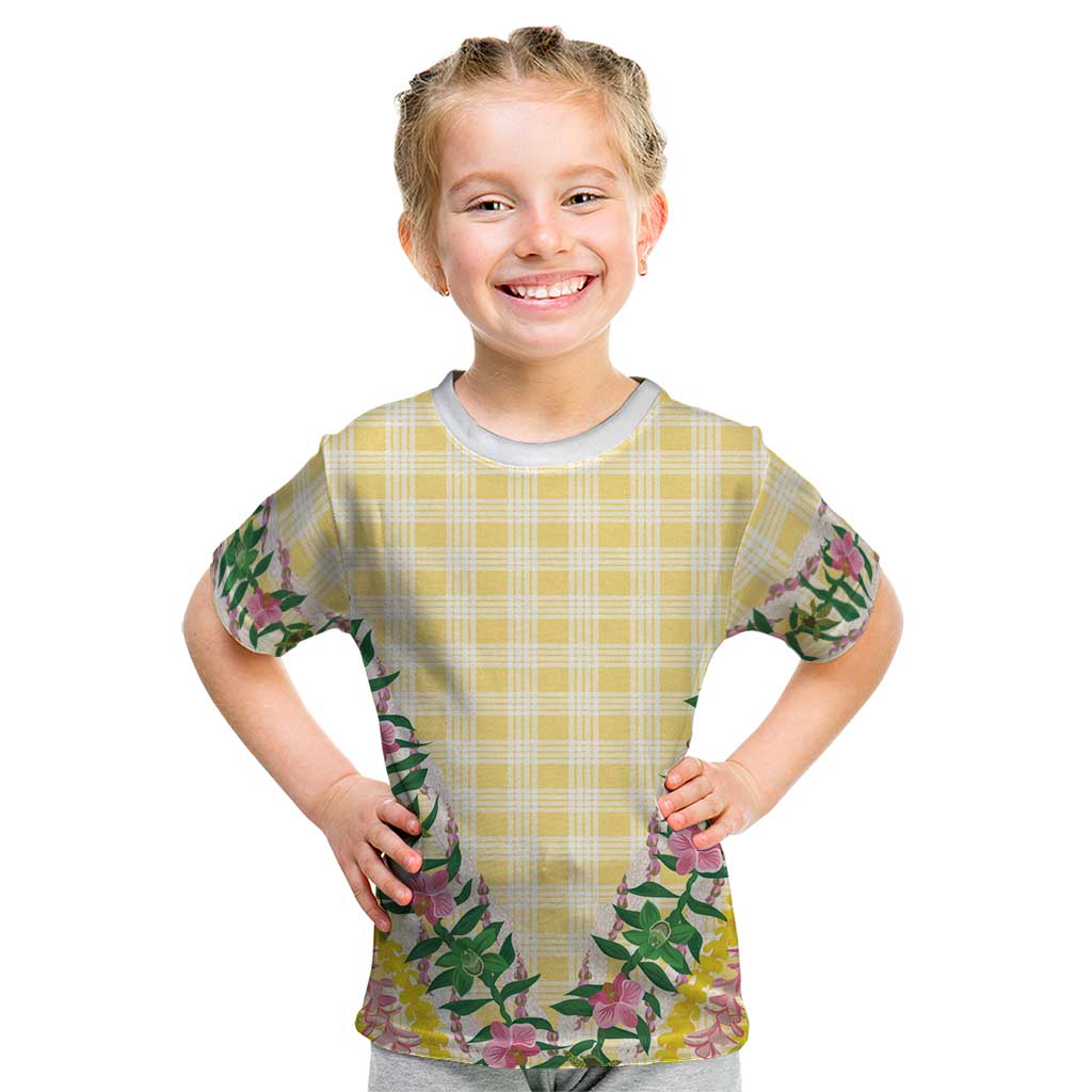 Hawaii Pikake Lokelani Plumeria Lei Kid T Shirt Yellow Palaka Motifs LT05 Yellow - Polynesian Pride