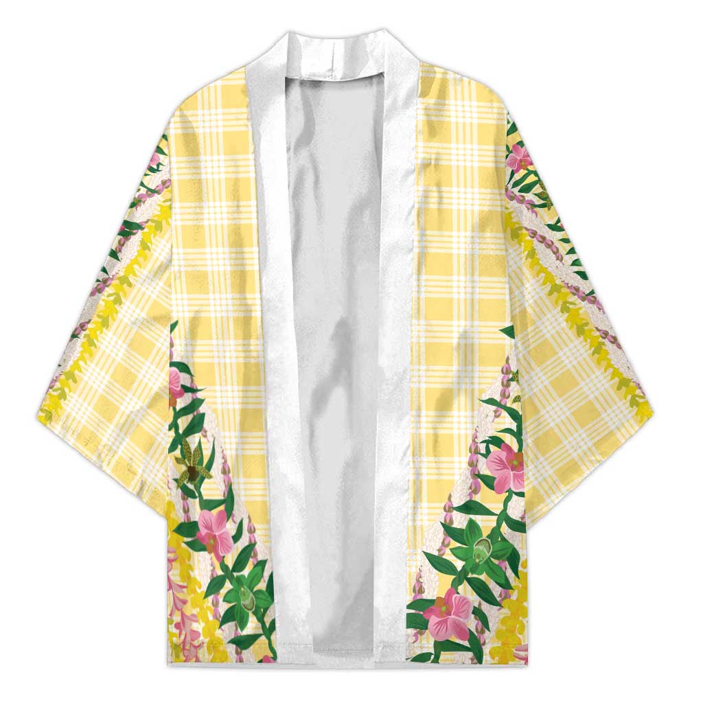 Hawaii Pikake Lokelani Plumeria Lei Kimono Yellow Palaka Motifs LT05 Unisex Yellow - Polynesian Pride