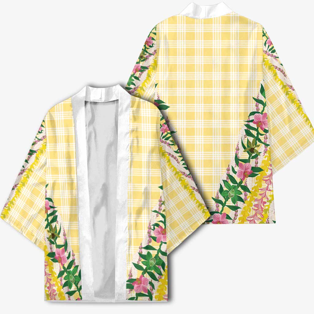 Hawaii Pikake Lokelani Plumeria Lei Kimono Yellow Palaka Motifs LT05 - Polynesian Pride