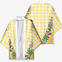 Hawaii Pikake Lokelani Plumeria Lei Kimono Yellow Palaka Motifs LT05 - Polynesian Pride