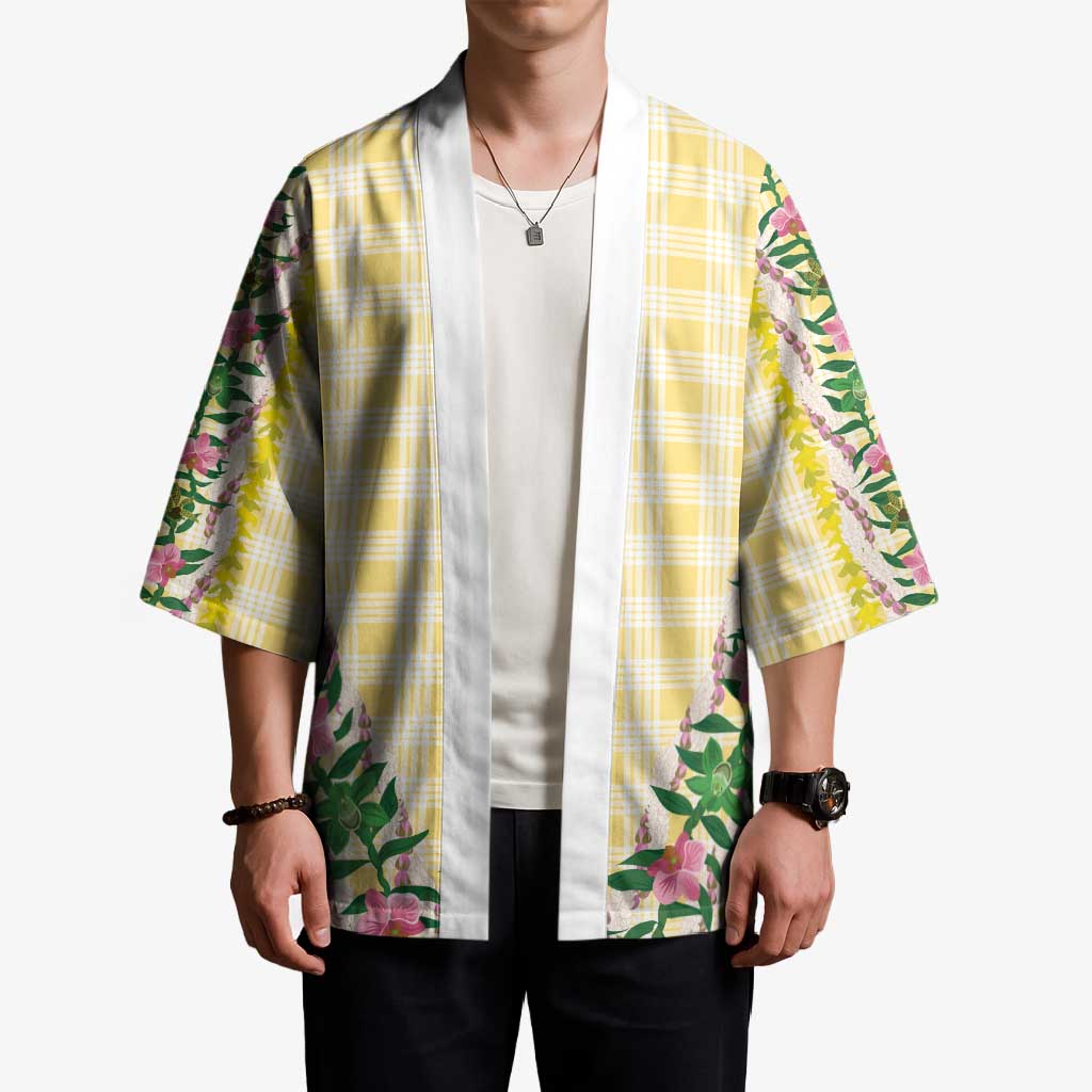 Hawaii Pikake Lokelani Plumeria Lei Kimono Yellow Palaka Motifs LT05 - Polynesian Pride