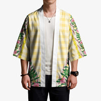 Hawaii Pikake Lokelani Plumeria Lei Kimono Yellow Palaka Motifs LT05 - Polynesian Pride