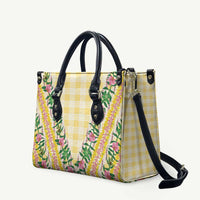 Hawaii Pikake Lokelani Plumeria Lei Leather Bag Yellow Palaka Motifs LT05 Yellow - Polynesian Pride