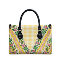 Hawaii Pikake Lokelani Plumeria Lei Leather Bag Yellow Palaka Motifs LT05 - Polynesian Pride