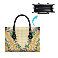 Hawaii Pikake Lokelani Plumeria Lei Leather Bag Yellow Palaka Motifs LT05 - Polynesian Pride