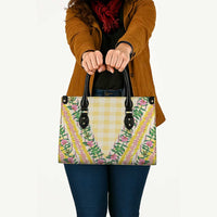 Hawaii Pikake Lokelani Plumeria Lei Leather Bag Yellow Palaka Motifs LT05 - Polynesian Pride