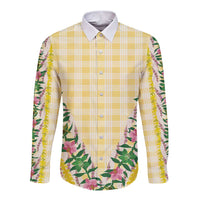 Hawaii Pikake Lokelani Plumeria Lei Long Sleeve Button Shirt Yellow Palaka Motifs LT05 Unisex Yellow - Polynesian Pride