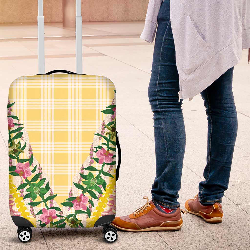 Hawaii Pikake Lokelani Plumeria Lei Luggage Cover Yellow Palaka Motifs LT05 Yellow - Polynesian Pride
