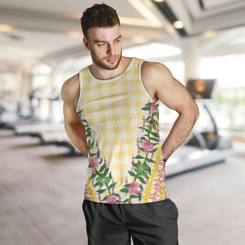 Hawaii Pikake Lokelani Plumeria Lei Men Tank Top Yellow Palaka Motifs LT05 Yellow - Polynesian Pride