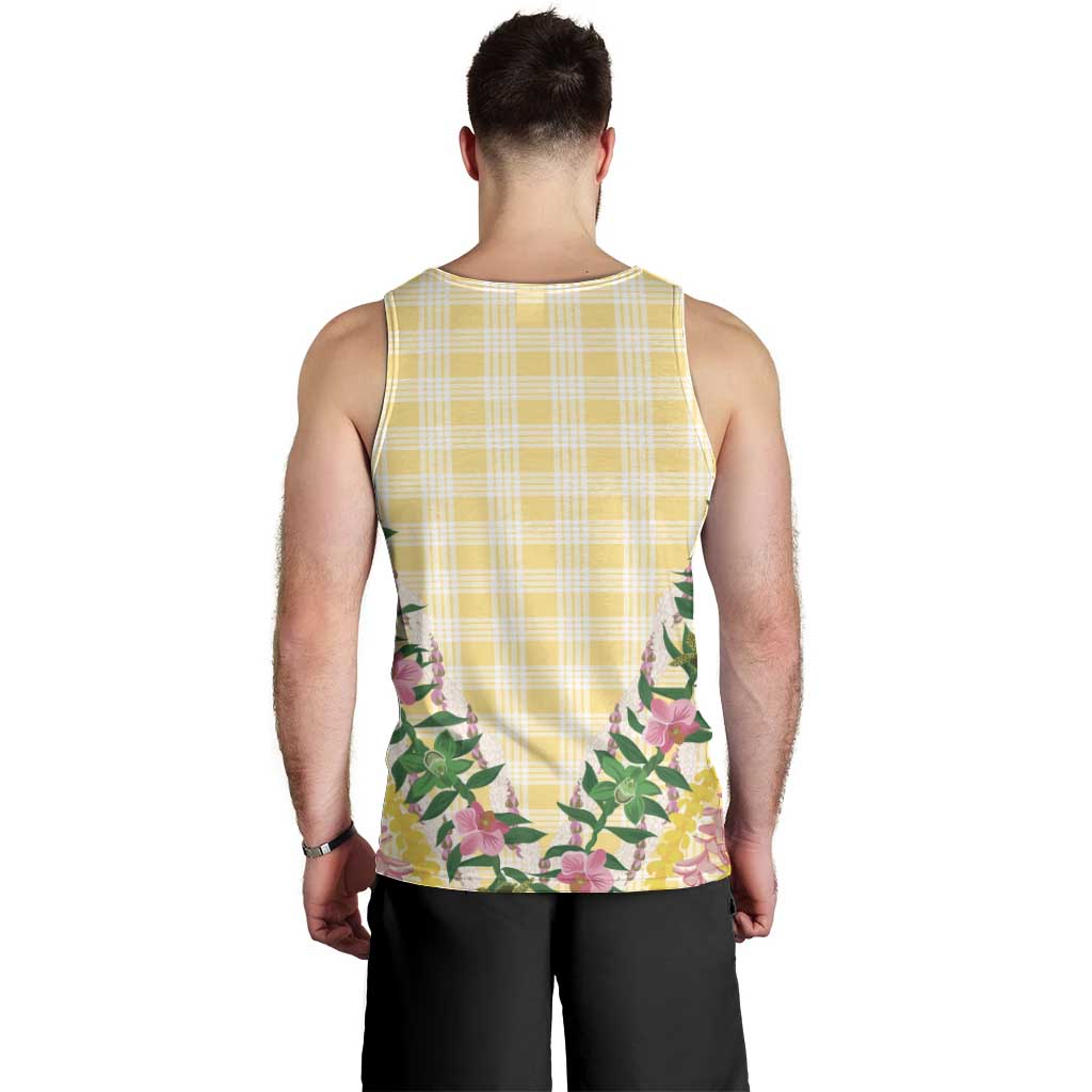 Hawaii Pikake Lokelani Plumeria Lei Men Tank Top Yellow Palaka Motifs LT05 - Polynesian Pride