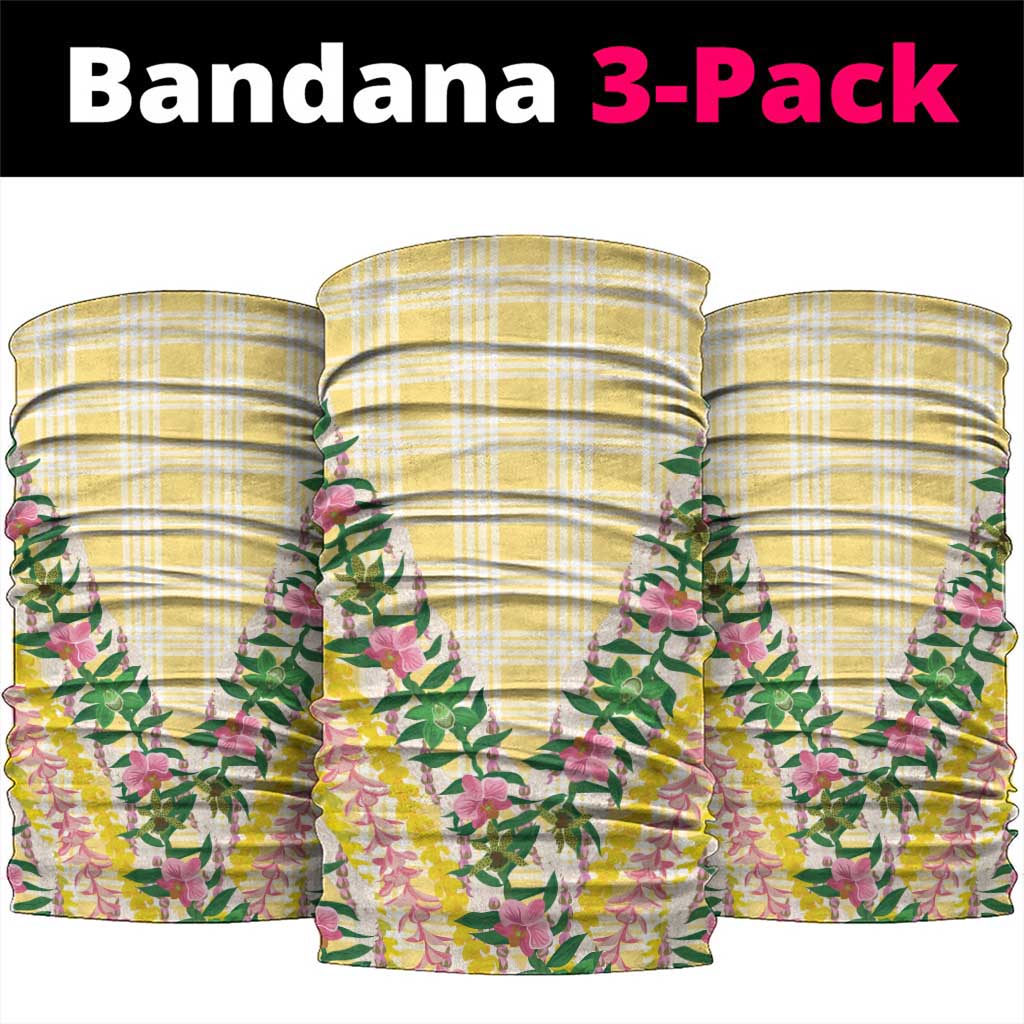 Hawaii Pikake Lokelani Plumeria Lei Neck Gaiter Yellow Palaka Motifs LT05 package One Size: 25*50cm Yellow - Polynesian Pride