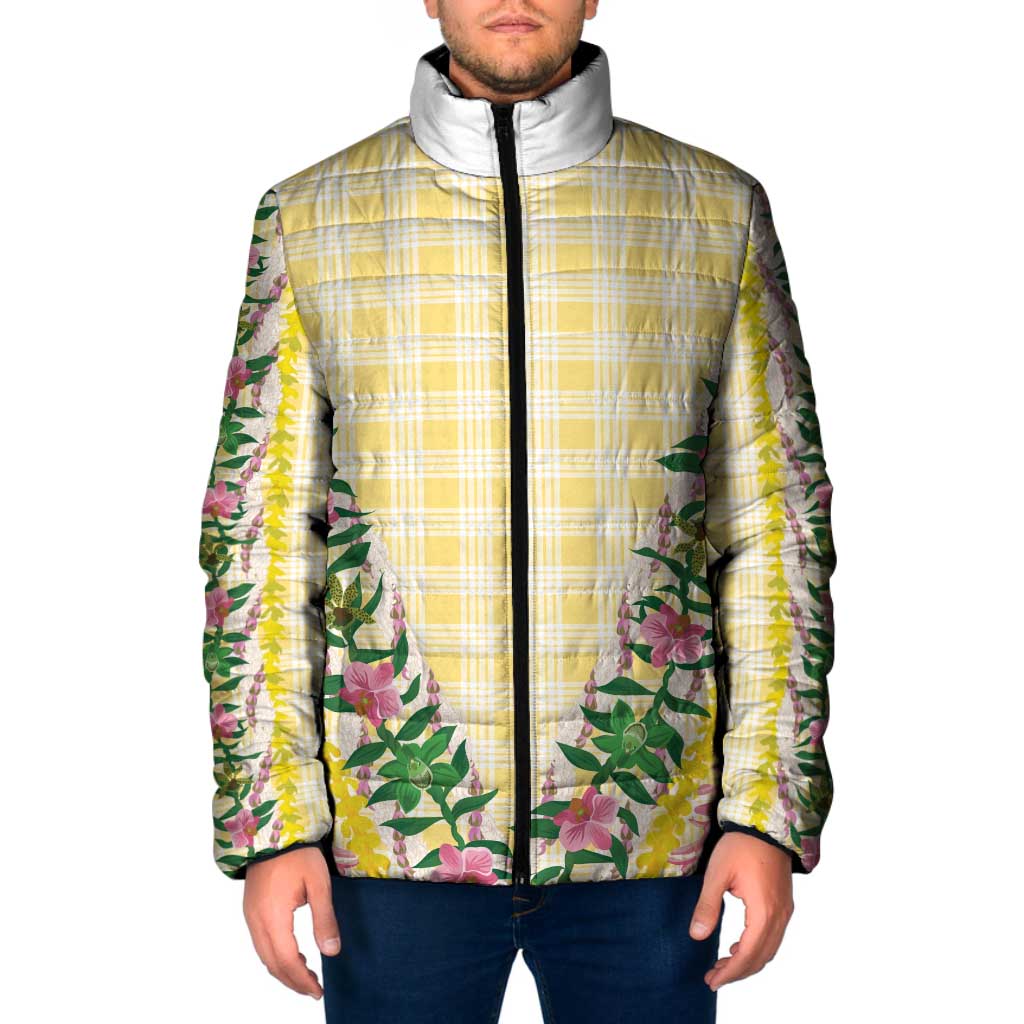 Hawaii Pikake Lokelani Plumeria Lei Padded Jacket Yellow Palaka Motifs