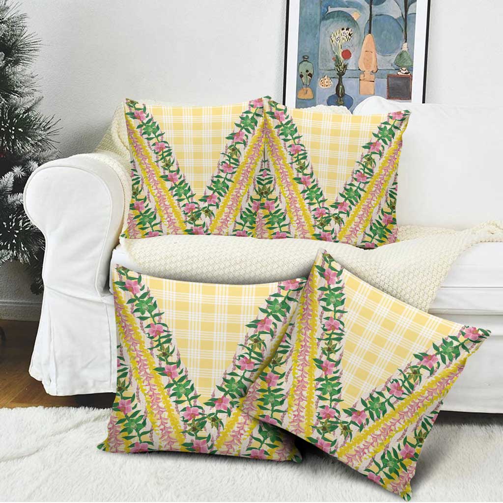 Hawaii Pikake Lokelani Plumeria Lei Pillow Cover Yellow Palaka Motifs LT05 - Polynesian Pride