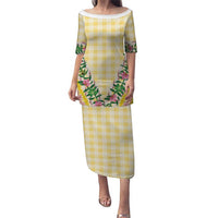 Hawaii Pikake Lokelani Plumeria Lei Puletasi Yellow Palaka Motifs LT05 Long Dress Yellow - Polynesian Pride