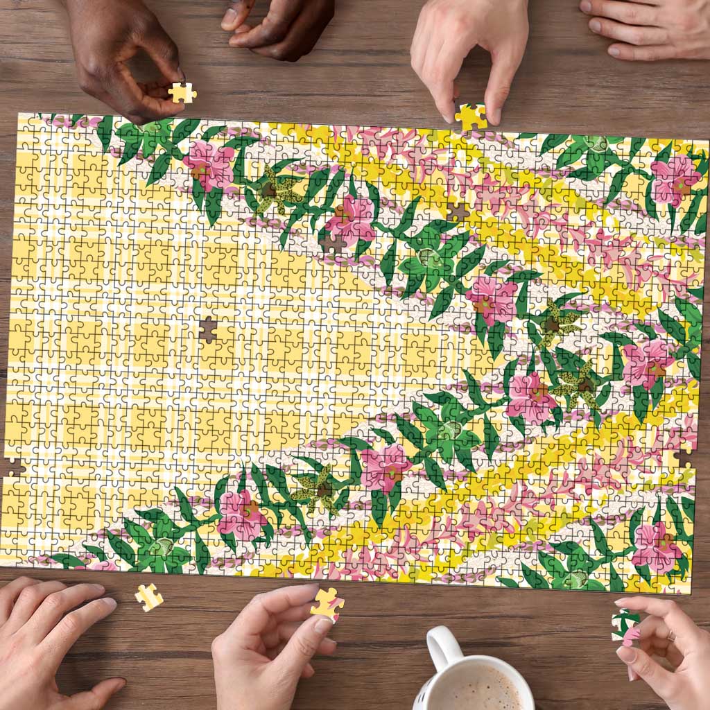 Hawaii Pikake Lokelani Plumeria Lei Puzzle Yellow Palaka Motifs LT05 - Polynesian Pride