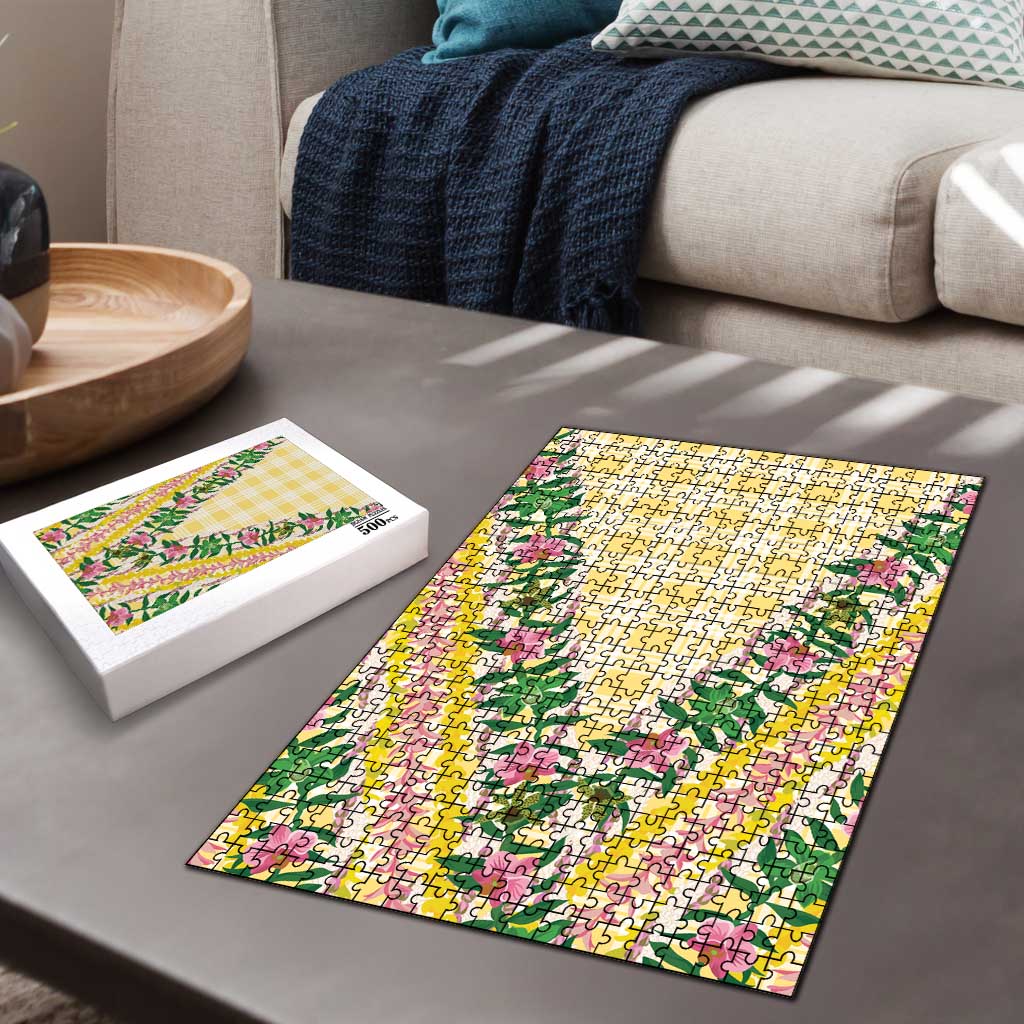Hawaii Pikake Lokelani Plumeria Lei Puzzle Yellow Palaka Motifs LT05 - Polynesian Pride