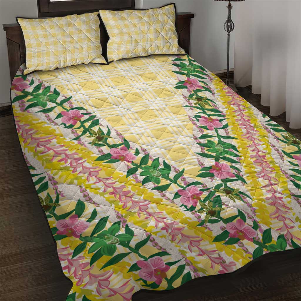 Hawaii Pikake Lokelani Plumeria Lei Quilt Bed Set Yellow Palaka Motifs LT05 Yellow - Polynesian Pride