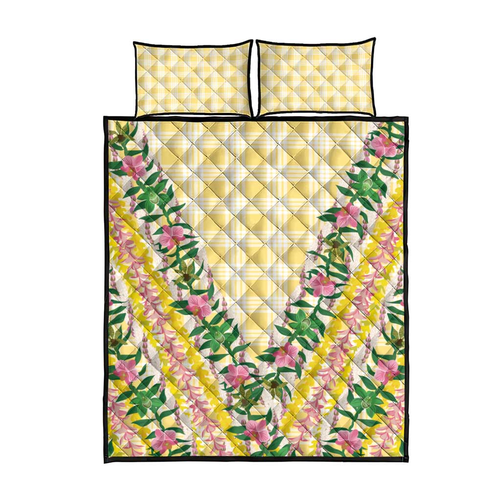Hawaii Pikake Lokelani Plumeria Lei Quilt Bed Set Yellow Palaka Motifs LT05 - Polynesian Pride