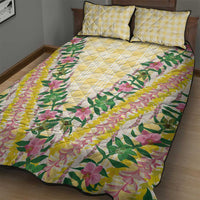 Hawaii Pikake Lokelani Plumeria Lei Quilt Bed Set Yellow Palaka Motifs LT05 - Polynesian Pride