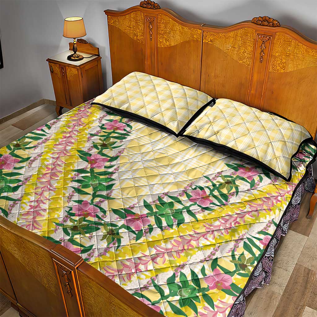 Hawaii Pikake Lokelani Plumeria Lei Quilt Bed Set Yellow Palaka Motifs LT05 - Polynesian Pride