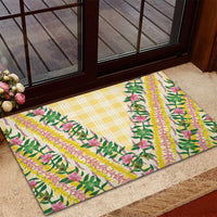 Hawaii Pikake Lokelani Plumeria Lei Rubber Doormat Yellow Palaka Motifs