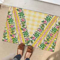 Hawaii Pikake Lokelani Plumeria Lei Rubber Doormat Yellow Palaka Motifs