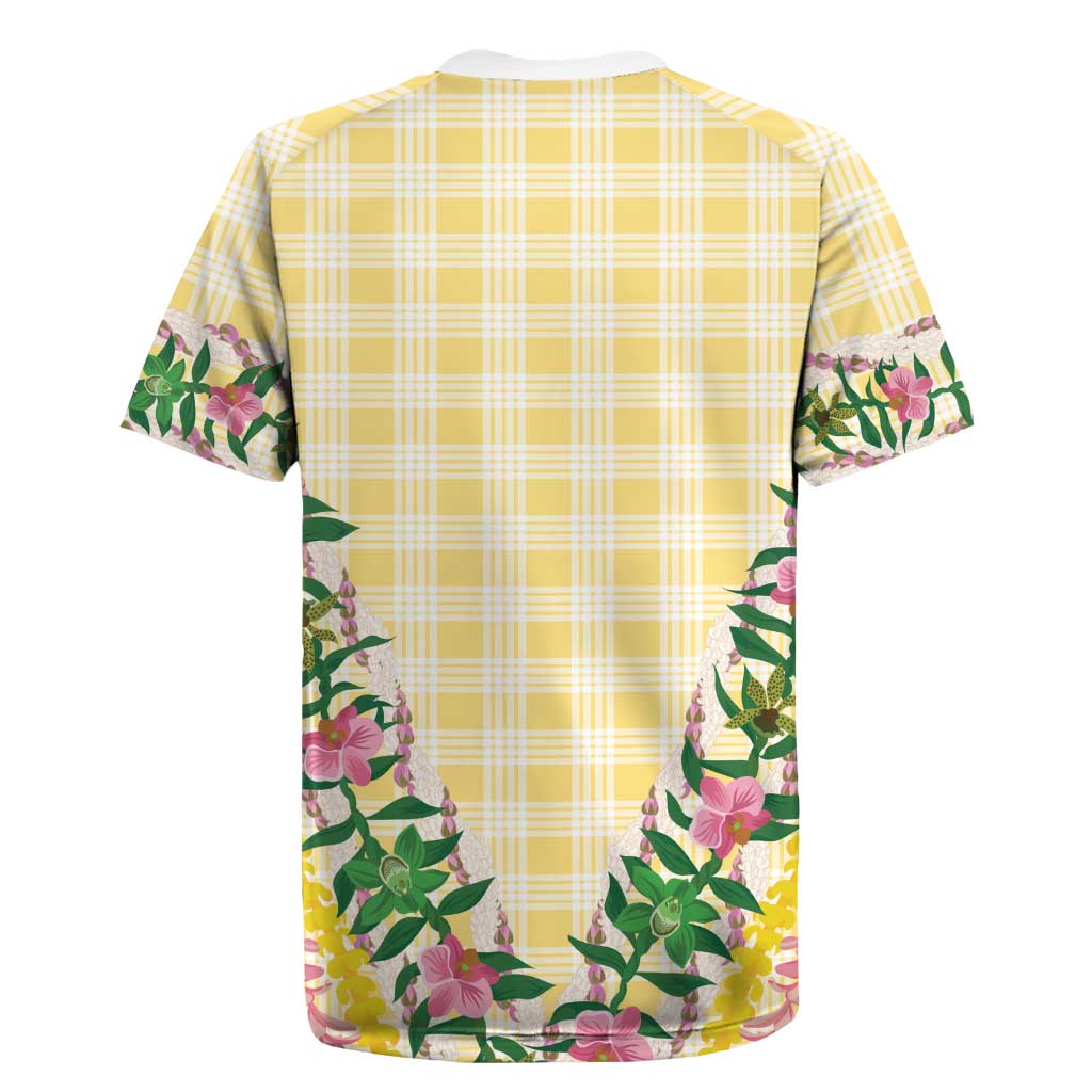 Hawaii Pikake Lokelani Plumeria Lei Rugby Jersey Yellow Palaka Motifs LT05 - Polynesian Pride