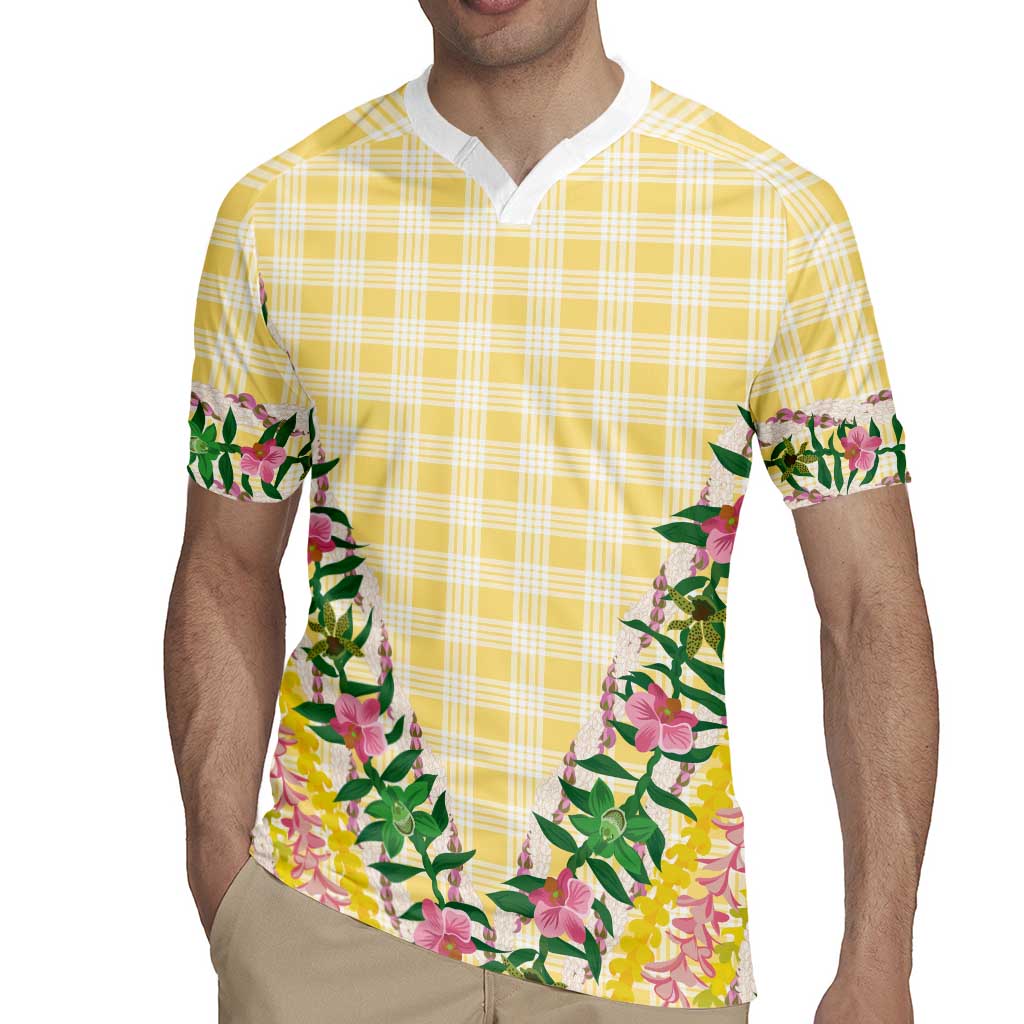 Hawaii Pikake Lokelani Plumeria Lei Rugby Jersey Yellow Palaka Motifs LT05 - Polynesian Pride