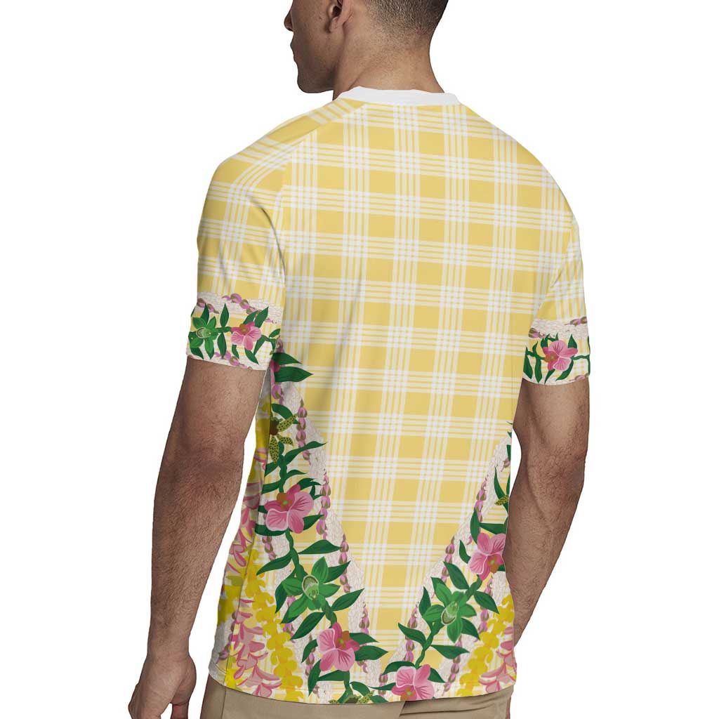 Hawaii Pikake Lokelani Plumeria Lei Rugby Jersey Yellow Palaka Motifs LT05 - Polynesian Pride