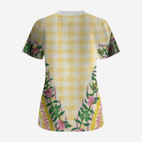 Hawaii Pikake Lokelani Plumeria Lei Scrub Top Yellow Palaka Motifs LT05 - Polynesian Pride
