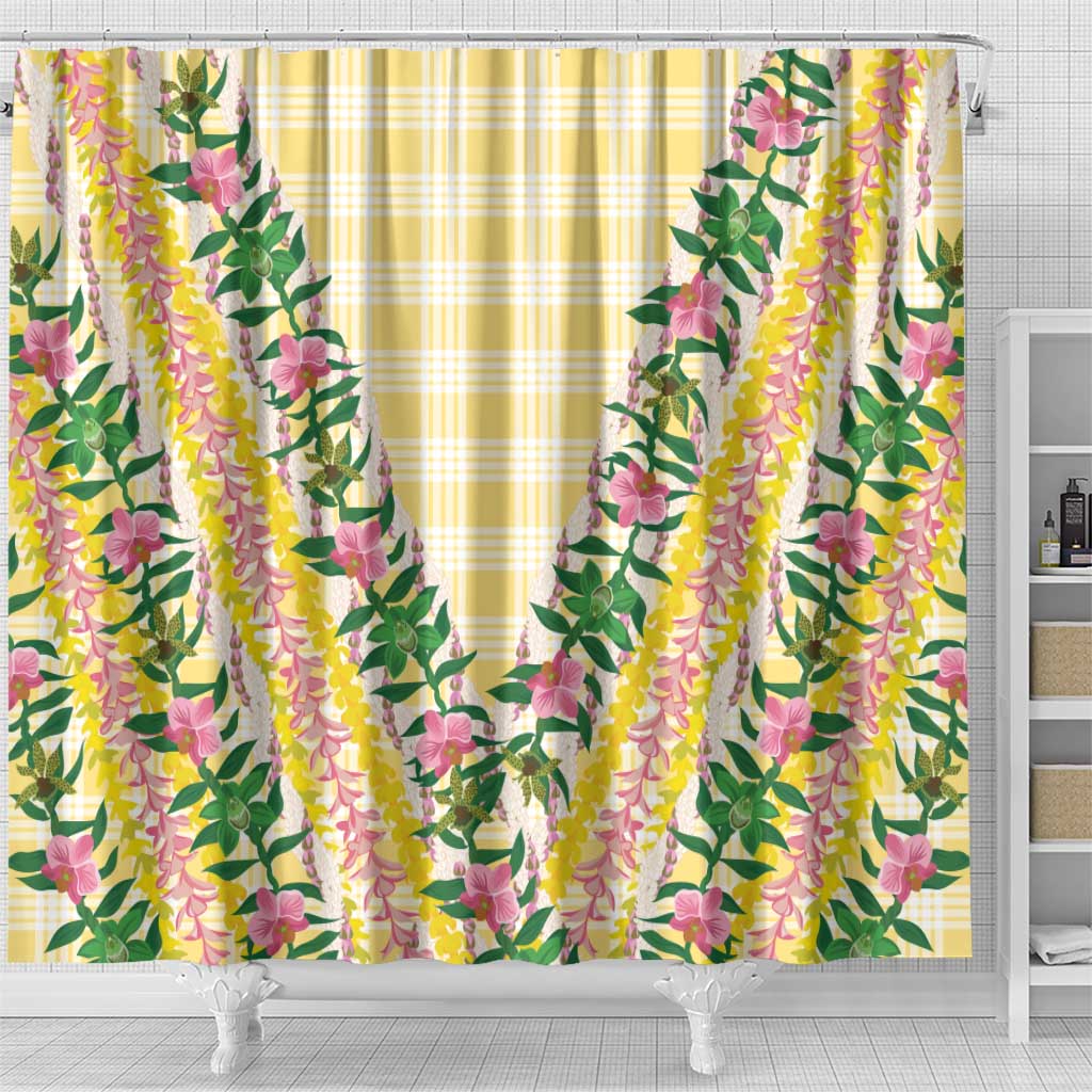 Hawaii Pikake Lokelani Plumeria Lei Shower Curtain Yellow Palaka Motifs LT05 - Polynesian Pride