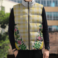 Hawaii Pikake Lokelani Plumeria Lei Sleeveless Puffer Jacket Yellow Palaka Motifs