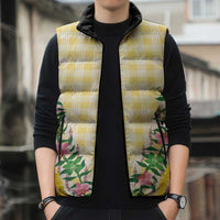 Hawaii Pikake Lokelani Plumeria Lei Sleeveless Puffer Jacket Yellow Palaka Motifs