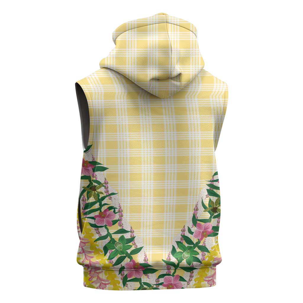Hawaii Pikake Lokelani Plumeria Lei Sleeveless Zip Hoodie Yellow Palaka Motifs