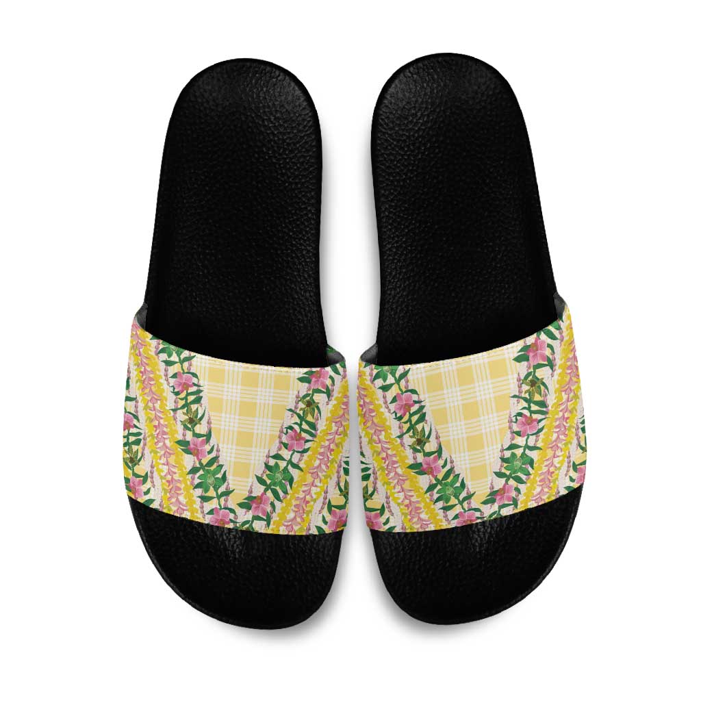 Hawaii Pikake Lokelani Plumeria Lei Slide Sandals Yellow Palaka Motifs LT05 Yellow - Polynesian Pride
