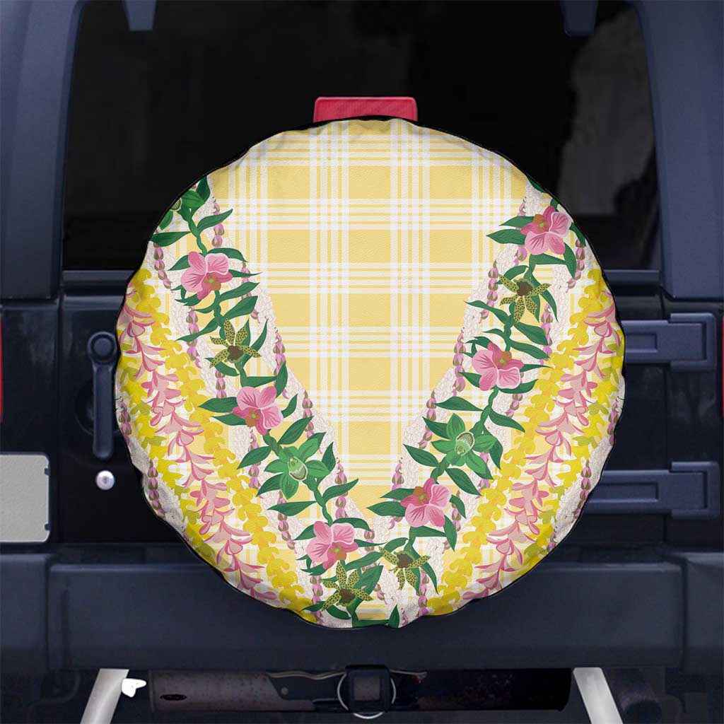 Hawaii Pikake Lokelani Plumeria Lei Spare Tire Cover Yellow Palaka Motifs LT05 No hole Yellow - Polynesian Pride