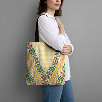 Hawaii Pikake Lokelani Plumeria Lei Tote Bag Yellow Palaka Motifs LT05 - Polynesian Pride
