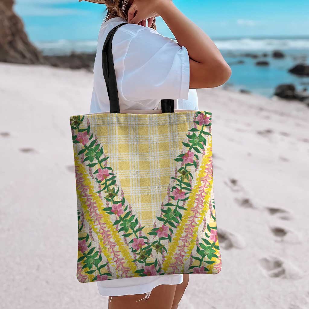 Hawaii Pikake Lokelani Plumeria Lei Tote Bag Yellow Palaka Motifs LT05 - Polynesian Pride